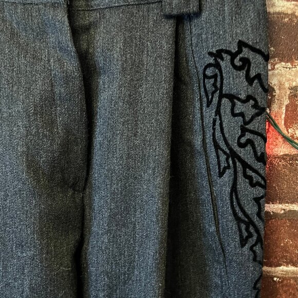 Vintage Made in Italy Pure Wool Pants - High Waist & Floral Detail - Picture 4 of 11